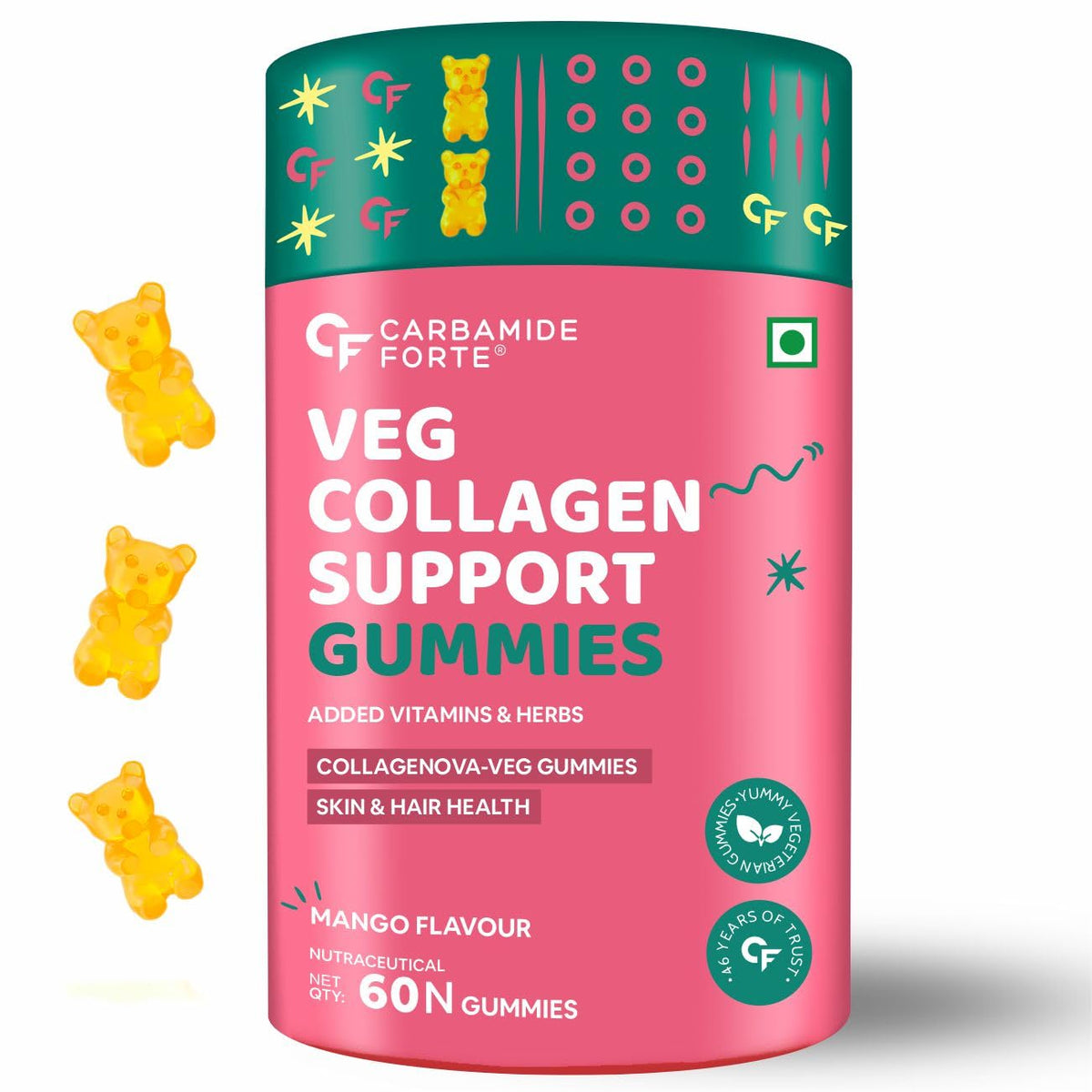 Image 1 of 60 gummies for the product Carbamide Forte Veg Collagen Support Gummies - Mango Flavor