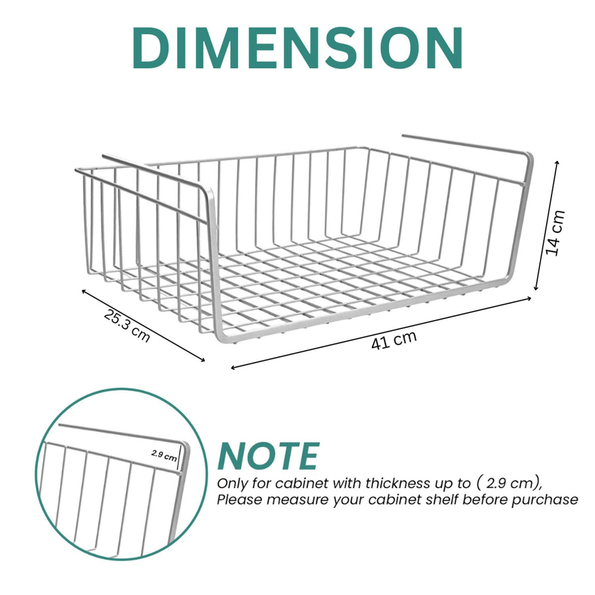 Image 6 of Go Hooked ViMe Powder Coated Iron Multipurpose Under Cabinet Undershelf Organiser Basket Storage Rack 16 Inch Silver Space Saving Versatile Heavy Duty Compact and Durable Pack of 3