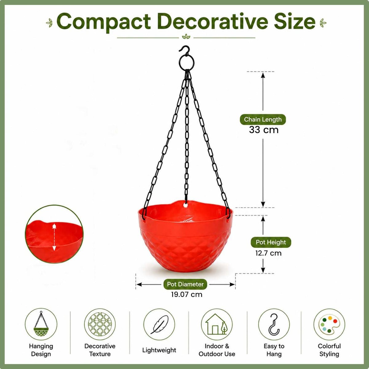 Image 5 of Go Hooked Plastic Hanging Pot, Multicolour, LxDxH - 19x12x13 cm, 7 Pieces