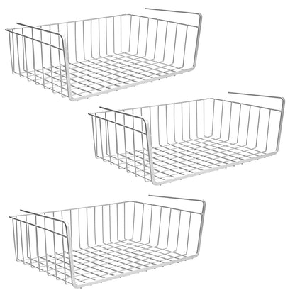 Image 1 of Default Title for the product Go Hooked 16 Inch Undershelf Storage Basket Pack of 3 | Multipurpose Under Shelf Organizer | Hanging Wire Basket for Cabinet, Shelf, Pantry, Cupboard, Closet, Desk, and Bathroom (White)
