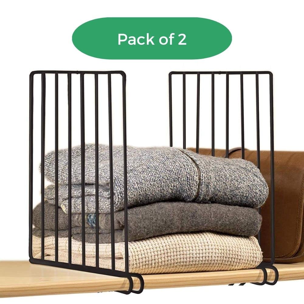 Image 2 of Go Hooked Wardrobe Shelf DividervCloth Organizer Wardrobe Closet Separator Metal Black Cloth Fabric Shelf Divider Wardrobe Cloth Closet Fabric Closet Set of 2