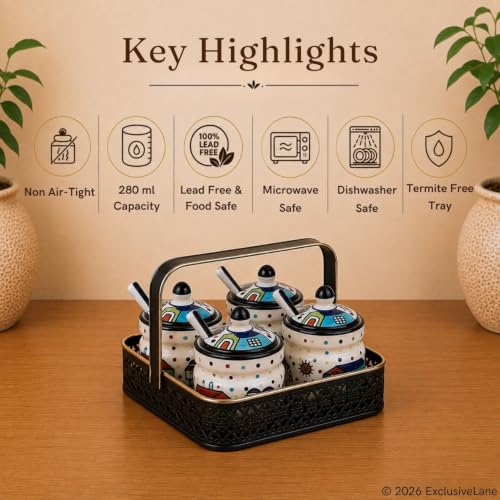 Image 6 of ExclusiveLane The Hut Multi-Purpose Ceramic Pickle Jars with Iron Holder Set of 4 220 gram Each