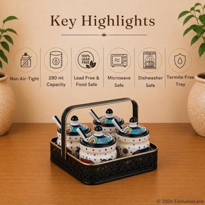 Image 6 of ExclusiveLane The Hut Multi-Purpose Ceramic Pickle Jars with Iron Holder Set of 4 220 gram Each