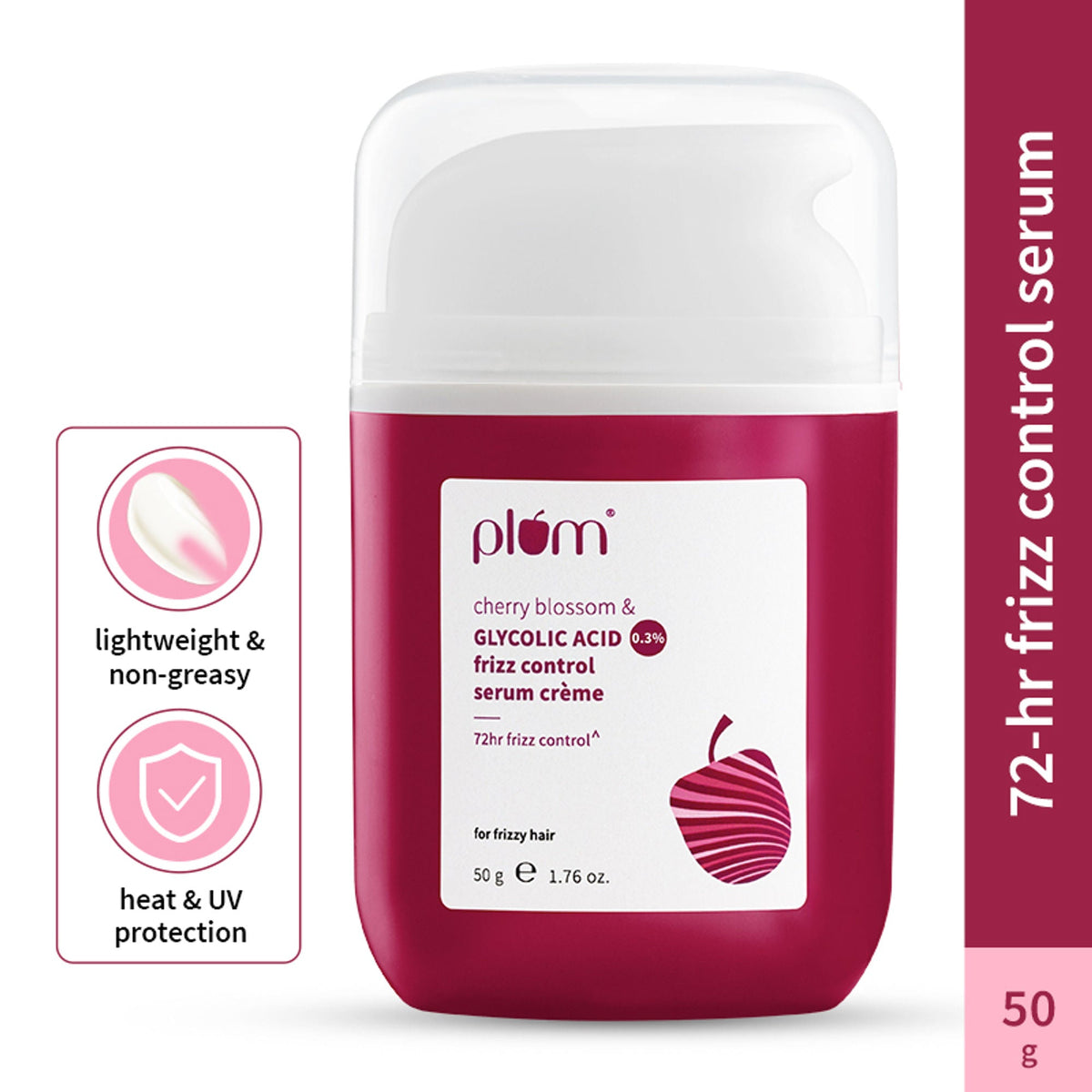 Image 1 of 50 gm / Pack of 1 for the product Plum 0.3% Glycolic Acid & Cherry Blossom Frizz Control Hair Serum Creme