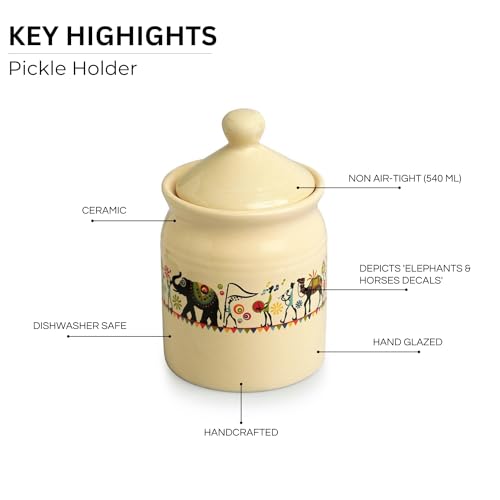 Image 5 of ExclusiveLane Elephant Motif Ceramic Pickle Jar with Lid 540 ml