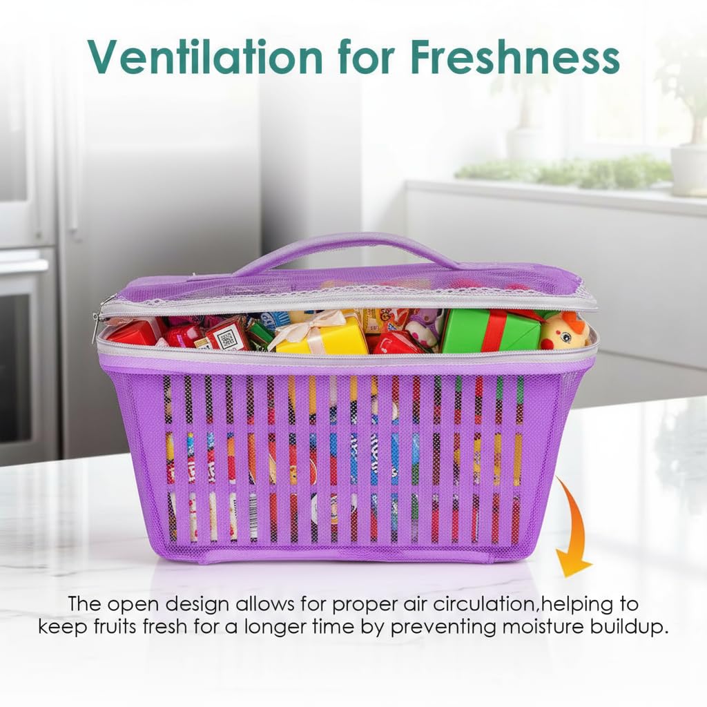 Image 3 of Go Hooked Multipurpose Plastic Storage Gift Basket With Net Cover Stylish Basket With Zip Net Cover Versatile Durable Stylish Convenient Compact Functional Efficient Pack of 1 Purple