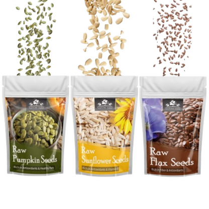 Image 1 of combo for the product Nature Yard Organic & Healthy Jumbo Pumpkin/Jumbo Sunflower/Flax Seeds