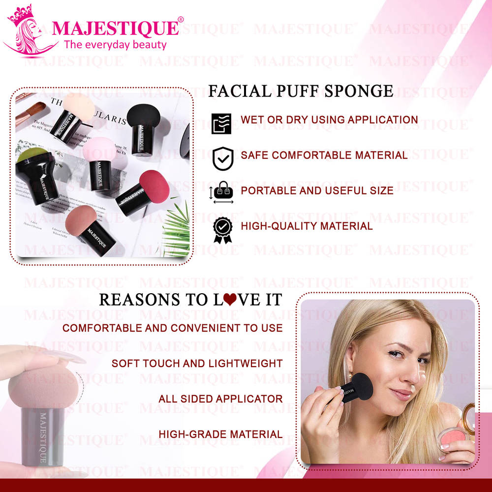 Image 4 of Majestique Mushroom Head Sponge With Handle Case, Powder Puff For Dual-Use Dry & Wet- Color May Vary