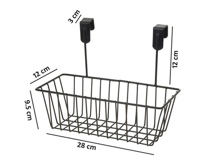 Image 3 of Go Hooked BIANCO Over Cabinet Door Organizer Metal Hanging Storage Basket 28cm | Under Shelf Cabinet Organizer for Kitchen, Pantry, Bathroom & Sink Cabinet, Heavy Duty Space Saving Wire Rack (Black, Pack of 1)
