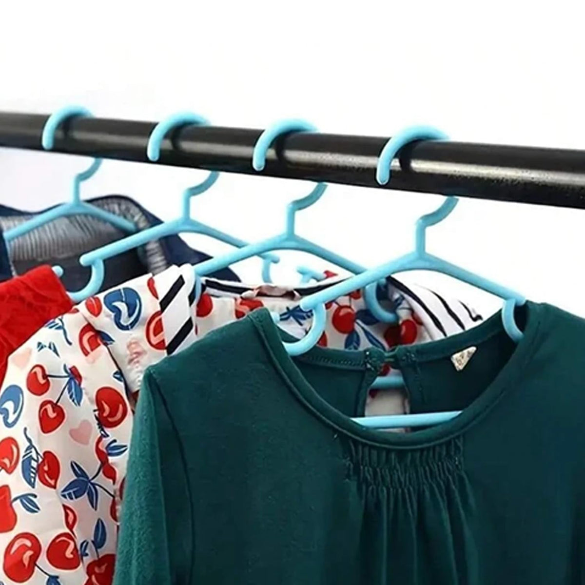 Image 2 of Go Hooked Kids Clothes Hangers with Smooth Finish and Non-Slip Grooves Pack of 5 | Baby Clothes Hanger Wardrobe Storage Organizer | Durable Plastic Hanger for Baby & Kids Clothes (Multicolor)