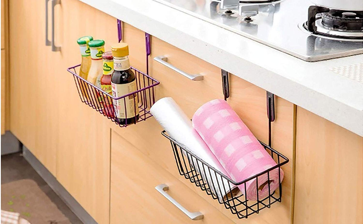 Image 5 of Go Hooked Bianco Over Door Hanging Basket | Under Shelf | Metal Multipurpose Cabinet Door Organizer | Bathroom Cabinet Holder| Side Basket Hanging Organizer (Pack of 3, Black)