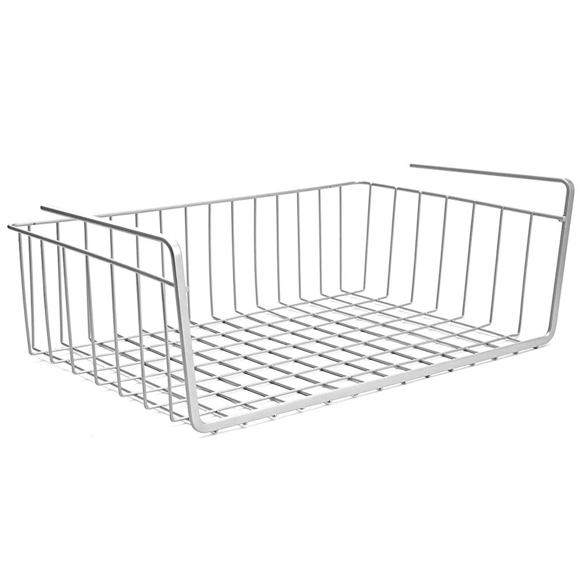 Image 1 of Default Title for the product Go Hooked 16 Inch Under Shelf Storage Basket | Heavy Duty Metal Under Cabinet Organizer for Kitchen, Pantry, Cupboard, Wardrobe, Closet & Bathroom | Hanging Wire Basket (Silver, Pack of 1)
