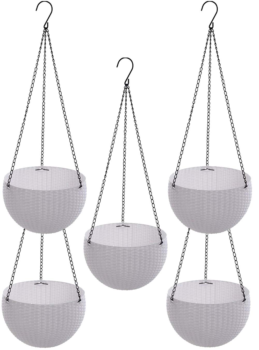 Image 2 of Default Title for the product Go Hooked 7.1" Plastic Rattan Hanging Basket/Hanging Pots with Metal Hanging Chain/Hanging Planters Set of 5 (White) (Flowers Not Included)