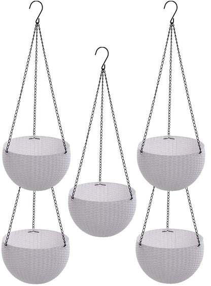 Image 2 of Default Title for the product Go Hooked 7.1" Plastic Rattan Hanging Basket/Hanging Pots with Metal Hanging Chain/Hanging Planters Set of 5 (White) (Flowers Not Included)