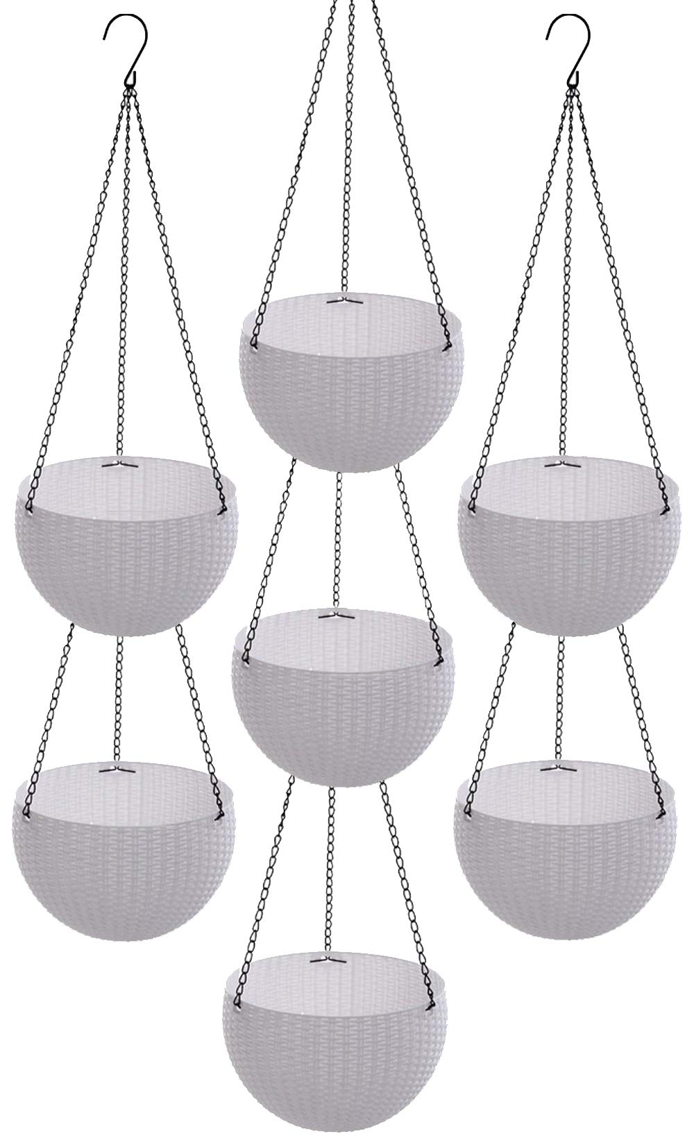 Image 1 of Default Title for the product Go Hooked 7.1" Plastic Rattan Hanging Basket/Hanging Pots with Metal Hanging Chain/Hanging Planters Set of 7 (White) (Flowers Not Included)