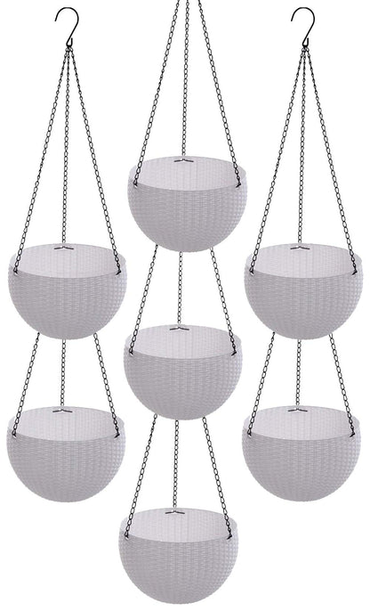 Image 1 of Default Title for the product Go Hooked 7.1" Plastic Rattan Hanging Basket/Hanging Pots with Metal Hanging Chain/Hanging Planters Set of 7 (White) (Flowers Not Included)