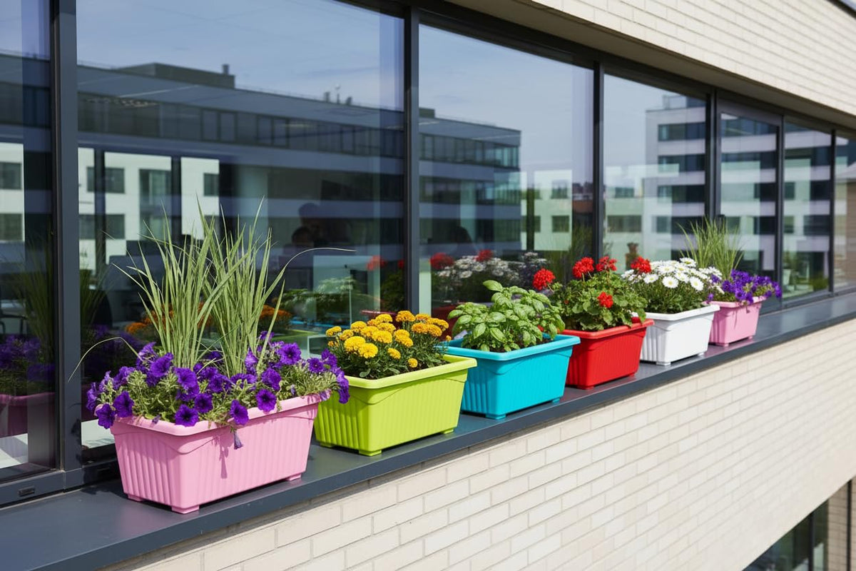 Image 3 of Go Hooked Planters | Multicolor | Rectangular | Plastic Pots for Plants | Jupiter Flower Pots for Home | Window Display Planters | Garden Planters | Set of 6 | 35 x 18.5 x 15 cm