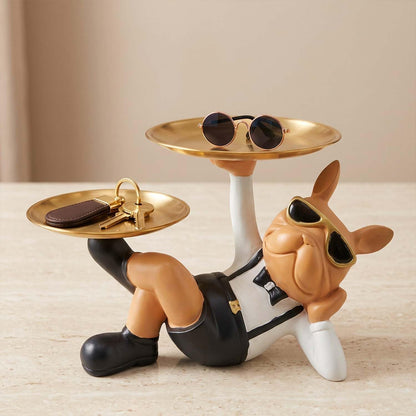 Image 1 of Default Title for the product Go Hooked Polyresin Bulldog Storage Tray Stand 25Cm | Dual Serving Decorative Sculpture | Dog Figurine Tray Stand | Luxurious Multipurpose Dog Statue for Home Decor, Office, Bar, Table, Gift (GH35)
