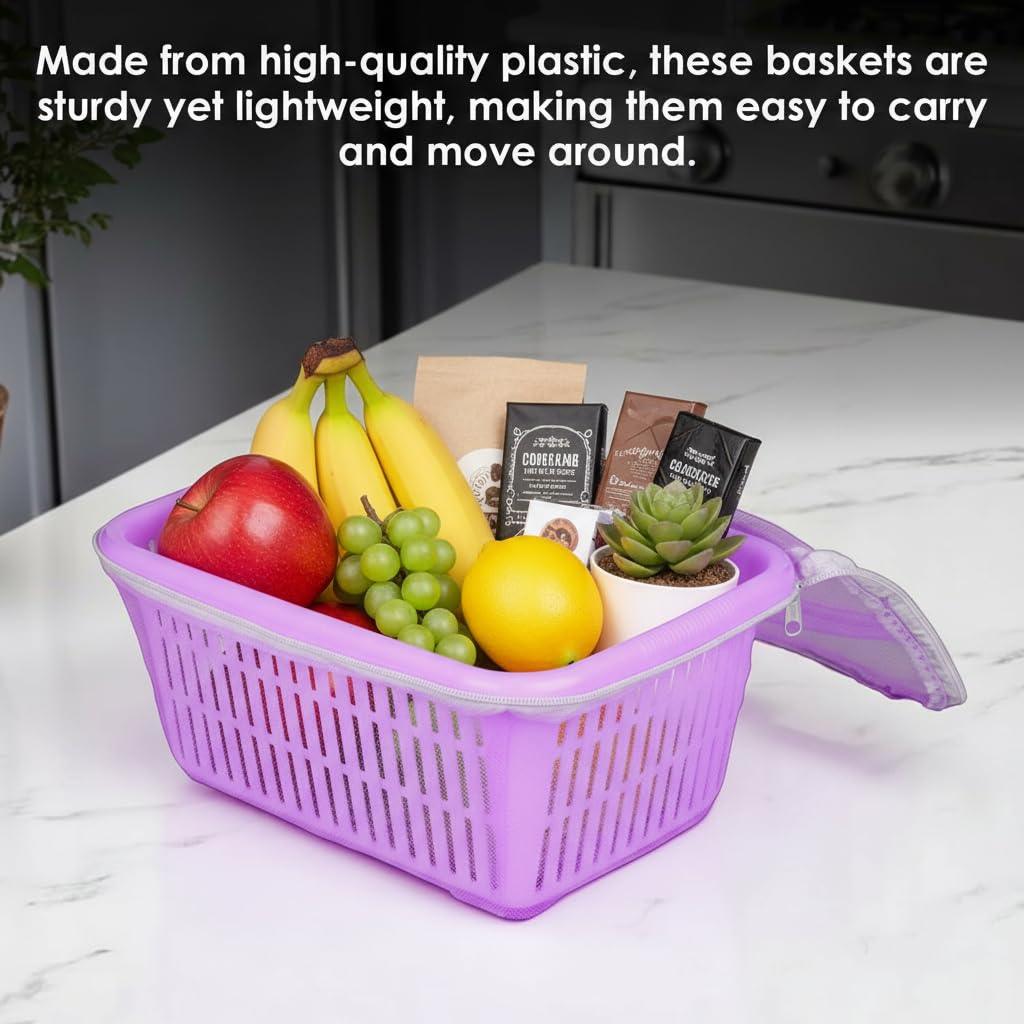 Image 2 of Go Hooked Multipurpose Plastic Storage Gift Basket With Net Cover Stylish Basket With Zip Net Cover Versatile Durable Stylish Convenient Compact Functional Efficient Pack of 1 Purple