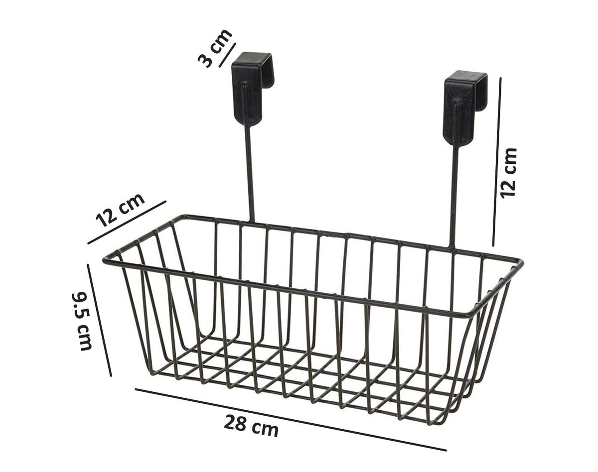 Image 3 of Go Hooked Over Cabinet Door Organizer Metal Hanging Storage Basket 28cm | Under Shelf Cabinet Organizer for Kitchen, Pantry, Bathroom & Sink Cabinet, Heavy Duty Space Saving Wire Rack (Black)