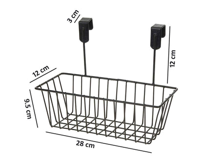 Image 3 of Go Hooked Over Cabinet Door Organizer Metal Hanging Storage Basket 28cm | Under Shelf Cabinet Organizer for Kitchen, Pantry, Bathroom & Sink Cabinet, Heavy Duty Space Saving Wire Rack (Black)