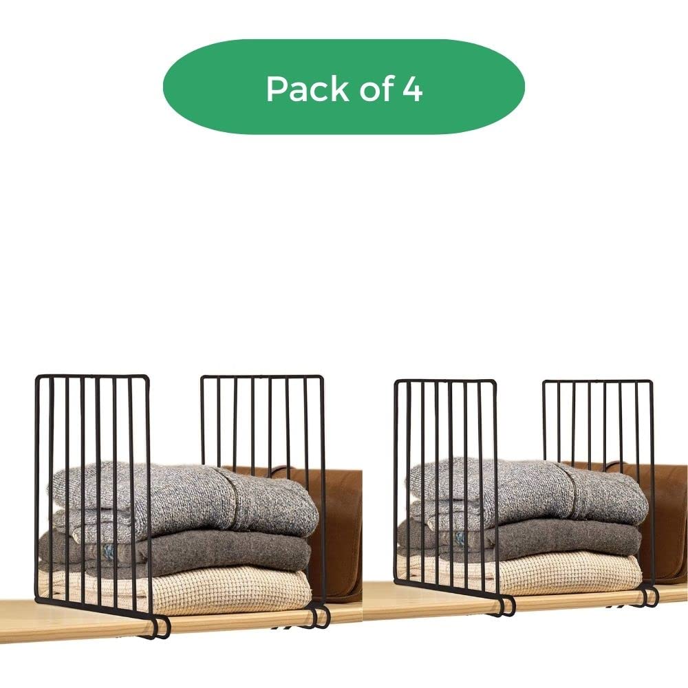 Image 2 of Go Hooked Wardrobe Shelf Divider Cloth Organizer Wardrobe Closet Separator Metal Black Cloth Wardrobe Cloth Closet Fabric Fabric Shelf Cloth Wardrobe Set of 4