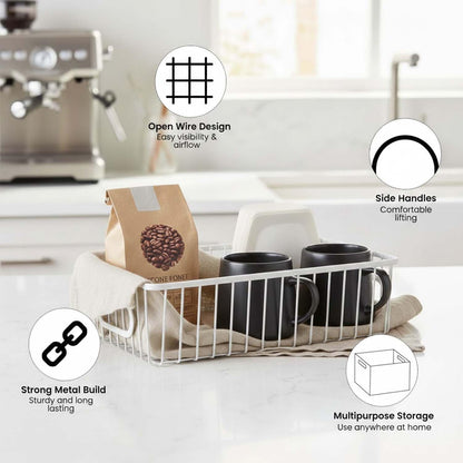 Image 3 of Go Hooked Bianco Multipurpose 10" Metal Bathroom Storage Organizer Basket Bin-Modern Wire Grid Design-For Organization In Cabinets,On Countertops (Pack Of 3,White),Rectangular