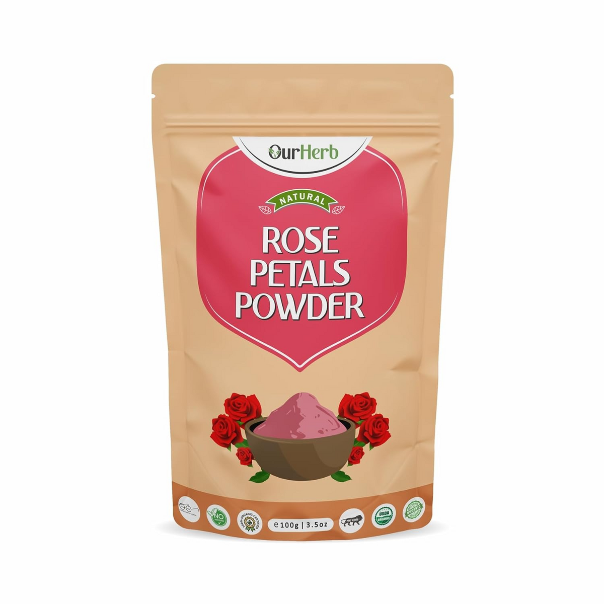 Image 1 of 100 gm for the product OurHerb Pure & Natural Rose Petal Powder for Skin & Hair With Vitamin Enriched