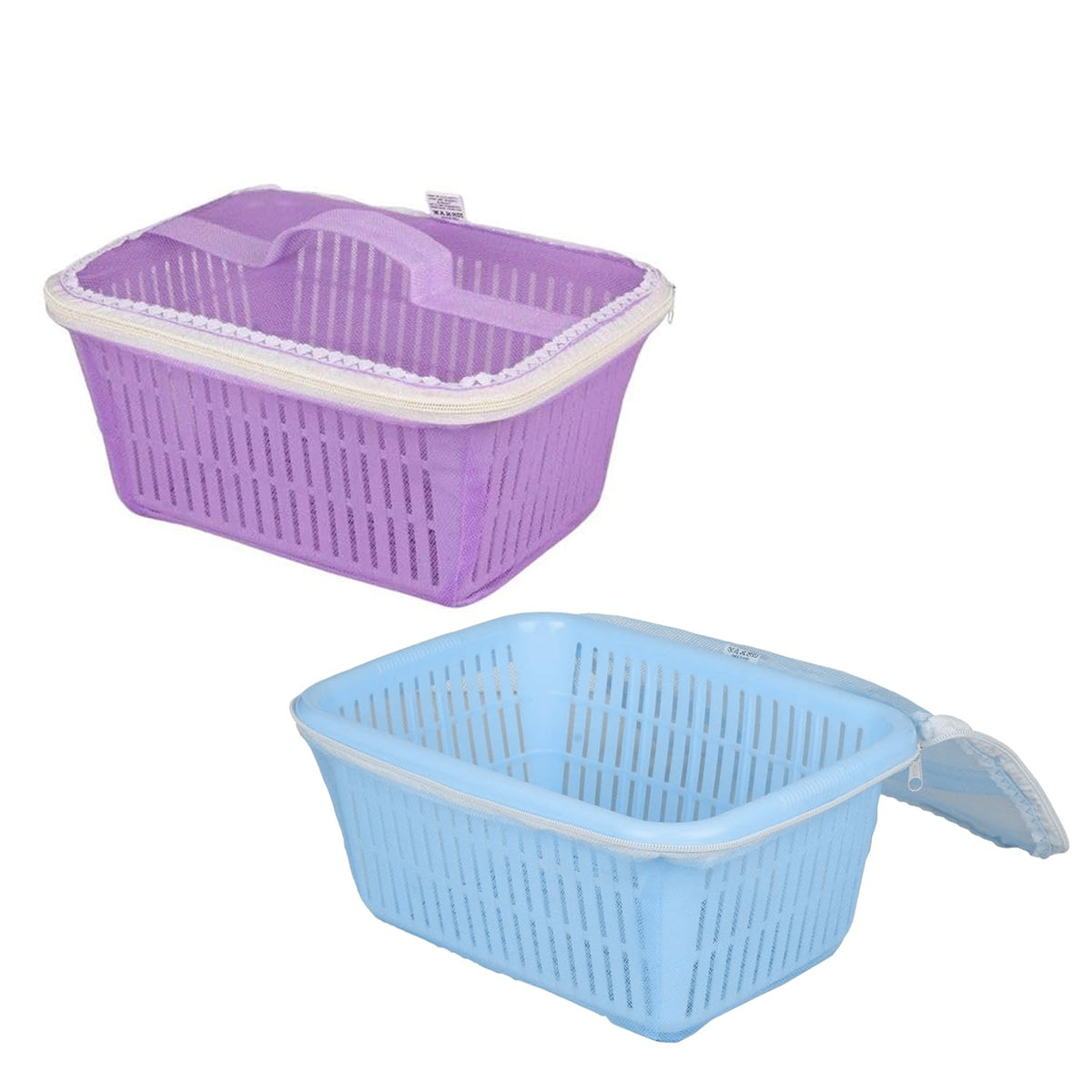 Image 6 of Go Hooked Multipurpose Plastic Storage Gift Basket With Net Cover Stylish Basket With Zip Net Cover Versatile Durable Stylish Convenient Compact Pack of 2 Assorted