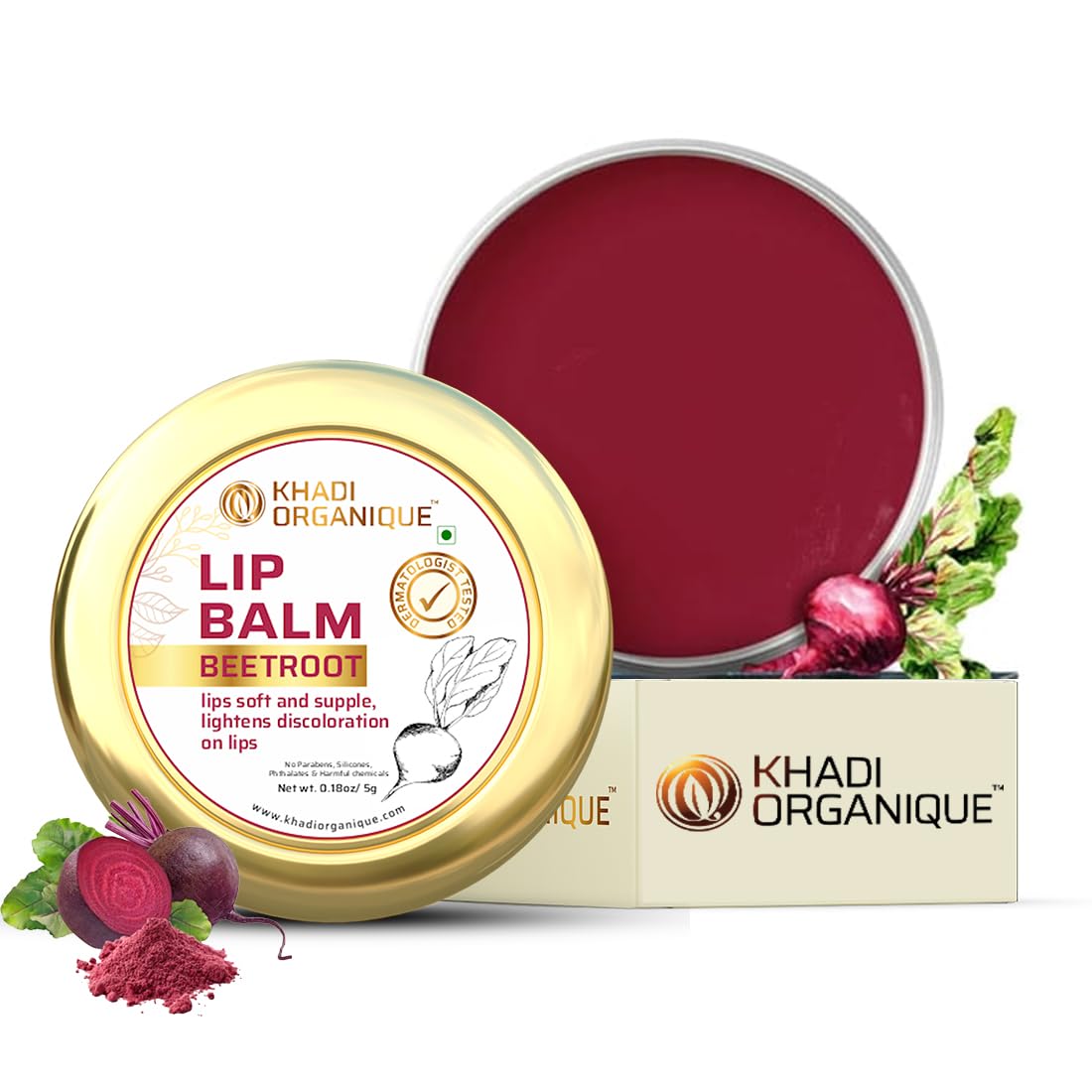 Image 1 of 5 gm for the product Khadi Organique Herbal Beetroot Lip Balm for Dry & Chapped Lips