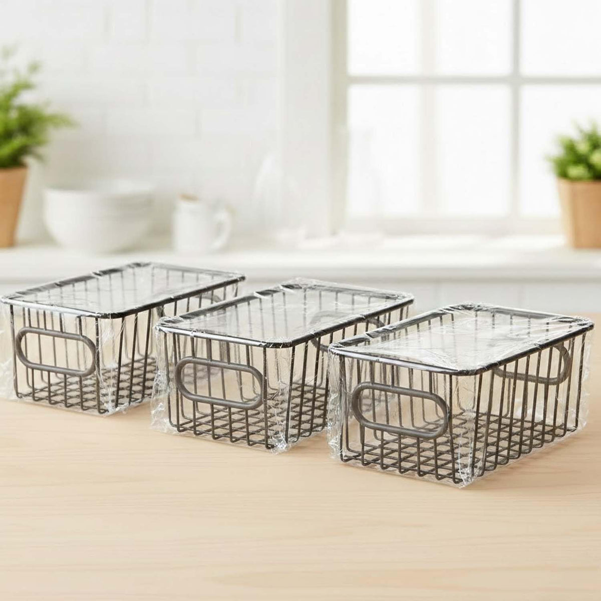 Image 7 of Go Hooked Bianco Multipurpose 10" Metal Bathroom Storage Organizer Basket Bin - Modern Wire Grid Design - for Organization in Cabinets, on Countertops, Bedroom, Kitchen, Bathroom, Garage (Pack of 3, Black)
