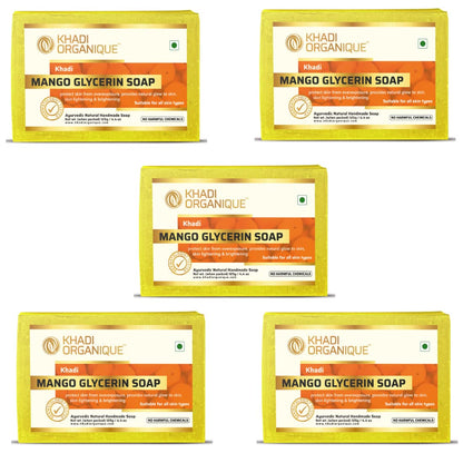 Image 1 of 125 gm / Pack of 5 for the product Khadi Organique Natural Herbal Mango Glycerine Soap