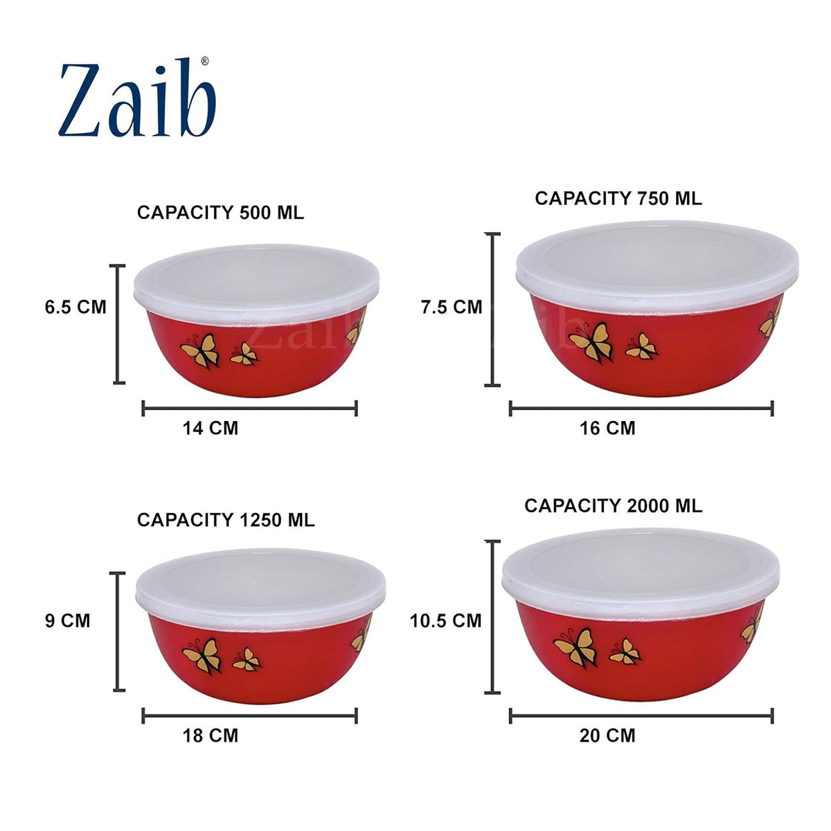 Image 4 of Zaib Microwave Safe Stainless Steel Food Storage Container with Lid|500ml, 800ml, 1250ml, 2000 ml | Reheatable (4 Red Butterfly)