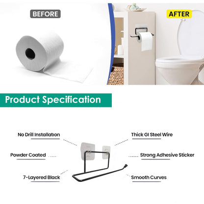 Image 7 of Go Hooked Self Adhesive Toilet Paper Holder | No Drill Tissue Paper Roll Holder | Rustproof No Drilling Tissue/Towel Holder for Kitchen, Bathroom, Washroom | Wall Mount (Pack of 2)