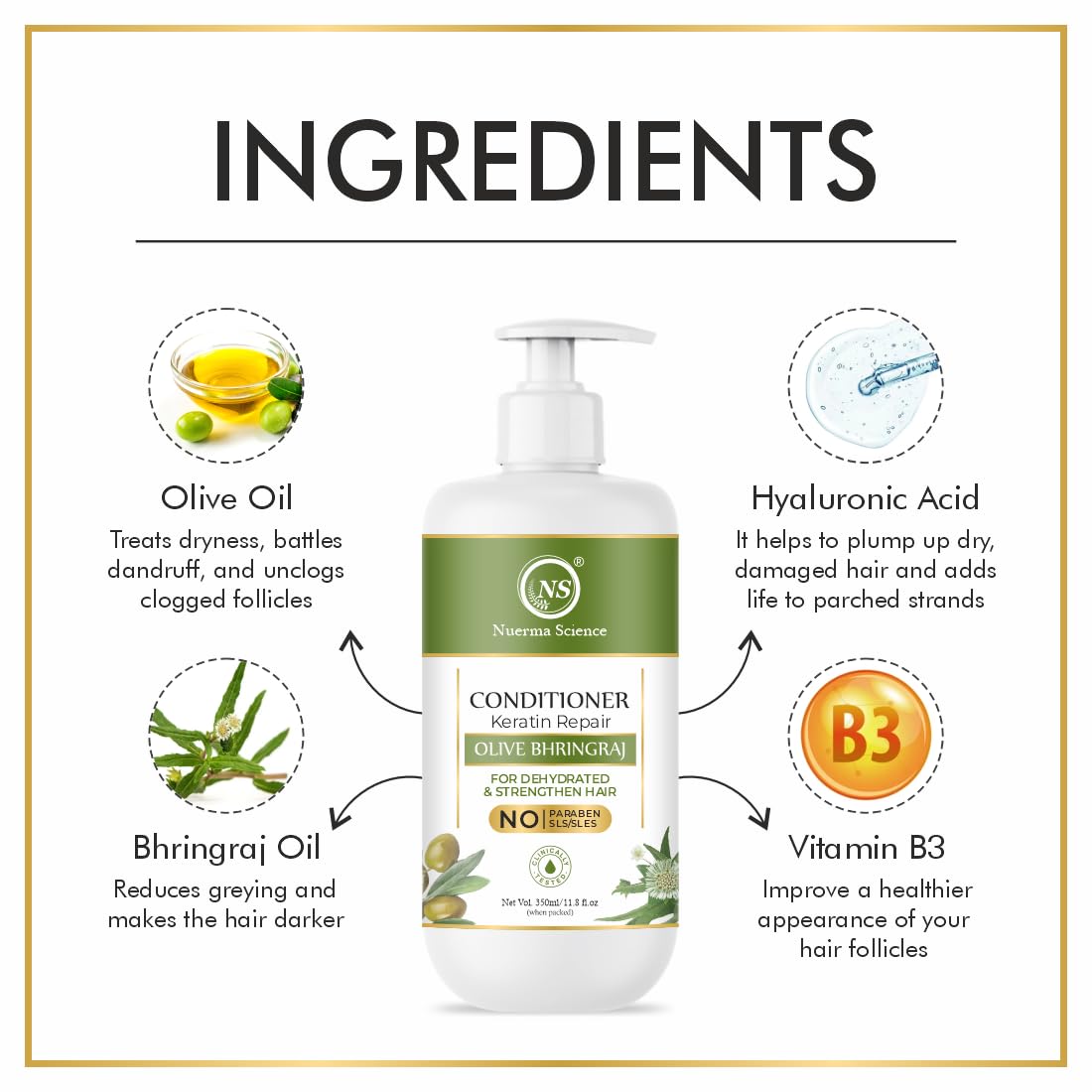 Image 4 of Nuerma Science Keratin Repair Olive Bhringraj Hair Conditioner for Dehydrated & Strengthen Hair