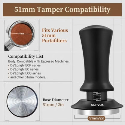 Image 4 of Supvox Coffee Tamper 51mm Stainless Steel Base Spring-Loaded Design