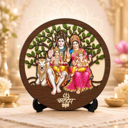 Image 2 of Shiv Parivar Wooden Murti for Home Mandir, Prayer Room, Table Top Decor & Spiritual Gifting - 5x5 Inch