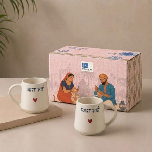 Image 1 of Default Title for the product ExclusiveLane Pyaara Bhai Ceramic Coffee Mugs Set of 2 (300 ml)