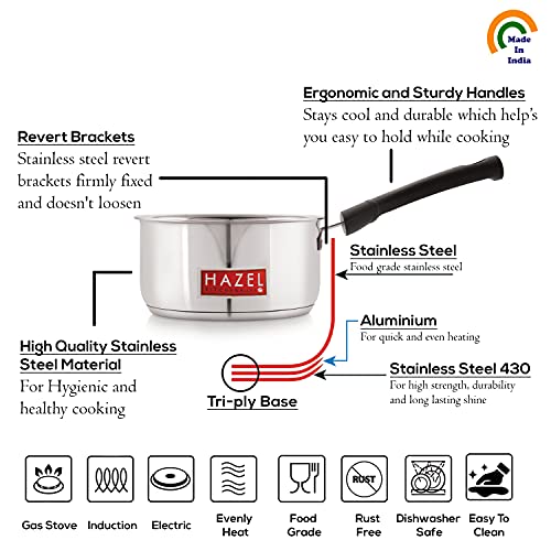 Image 4 of HAZEL Induction Bottom Sauce Pan Stainless Steel 1250 ML