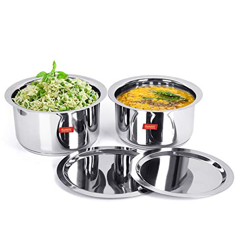 Image 7 of Sumeet Large Size Stainless Steel Induction Bottom (Encapsulated Bottom) Induction & Gas Stove Friendly Container/Tope/Cookware with Lid Set of 2 Pc. Size No.17 (5 Ltr), Size No. 18 | 6 liter