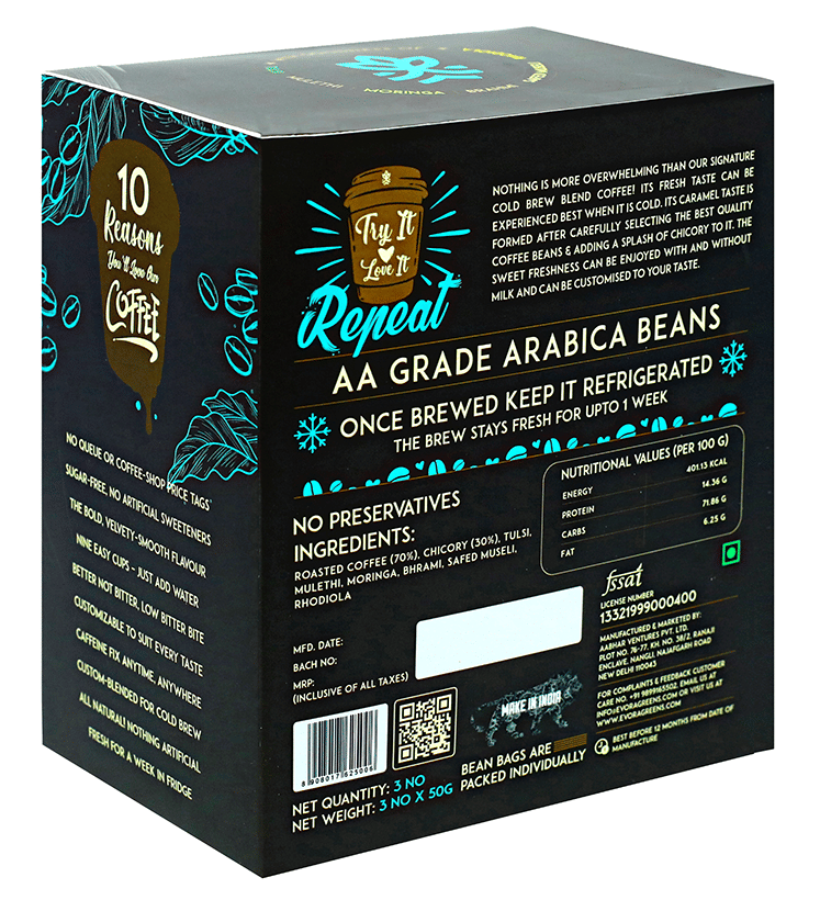 Image 2 of Evora Greens Cold Brew Coffee Bean Bag (50gm Each) Signature Blend