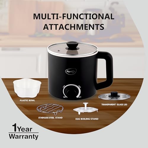 Image 6 of Pigeon By Stovekraft Swift Multi-Cook Kettle 1.5L, Egg Rack - Black | Double Layered | Food Grade Stainless Steel Inner Wall | Glass Lid | Auto Shut-Off, 600 Watts