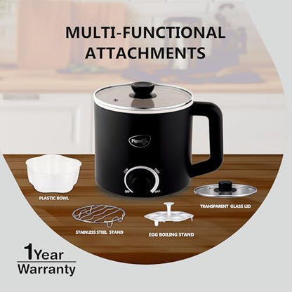 Image 6 of Pigeon By Stovekraft Swift Multi-Cook Kettle 1.5L, Egg Rack - Black | Double Layered | Food Grade Stainless Steel Inner Wall | Glass Lid | Auto Shut-Off, 600 Watts