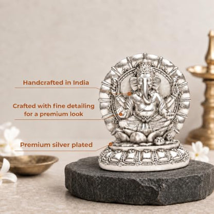 Image 2 of Elaris 999 Pure Silver Plated Ganesha Idol with Decorative Arch Showpiece 2.17 Inch, Silver Plated