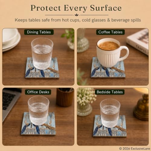 Image 3 of ExclusiveLane Peacock Courtyard Wooden Coaster Set (Set of 4)