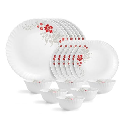 Image 1 of Default Title for the product CELLO Scarlet Bliss Dazzle Series Opalware Dinner Set of 18 Pieces for Family of 6