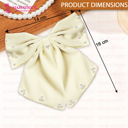 Image 2 of Majestique Hair Bow Pearl Embellished Layered - Off-White