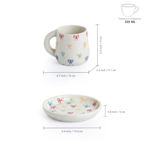 Image 6 of ExclusiveLane Ribbon Bow Hand Embossed Ceramic Tea Cup with Saucer Set of 2 335 ml Microwave Safe