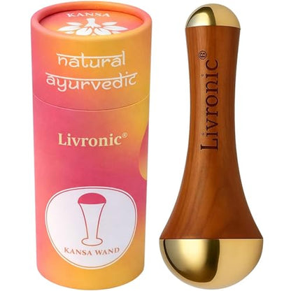 Image 1 of Pack of 1 for the product Livronic Face Acupoint Kansa Wand Massager with Teak Wood Handle for Detoxification and Deep Relaxation Natural Kansa 2 in 1 Bronze