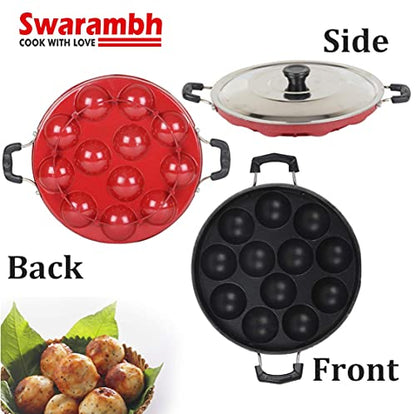 Image 4 of Swarambh Non Stick 12 Cavity Aluminium Appam Patra Ponganal Pan with Lid
